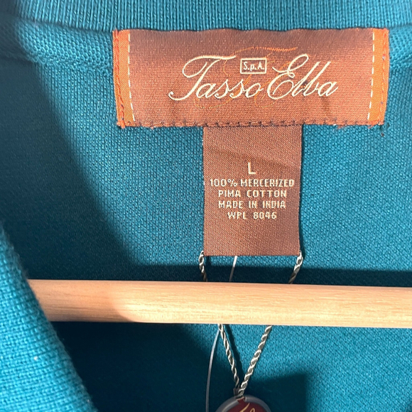 Tasso Elba Polo Shirt LARGE Mercerized Cotton Teal Performance Golf Preppy NEW - Picture 4 of 8